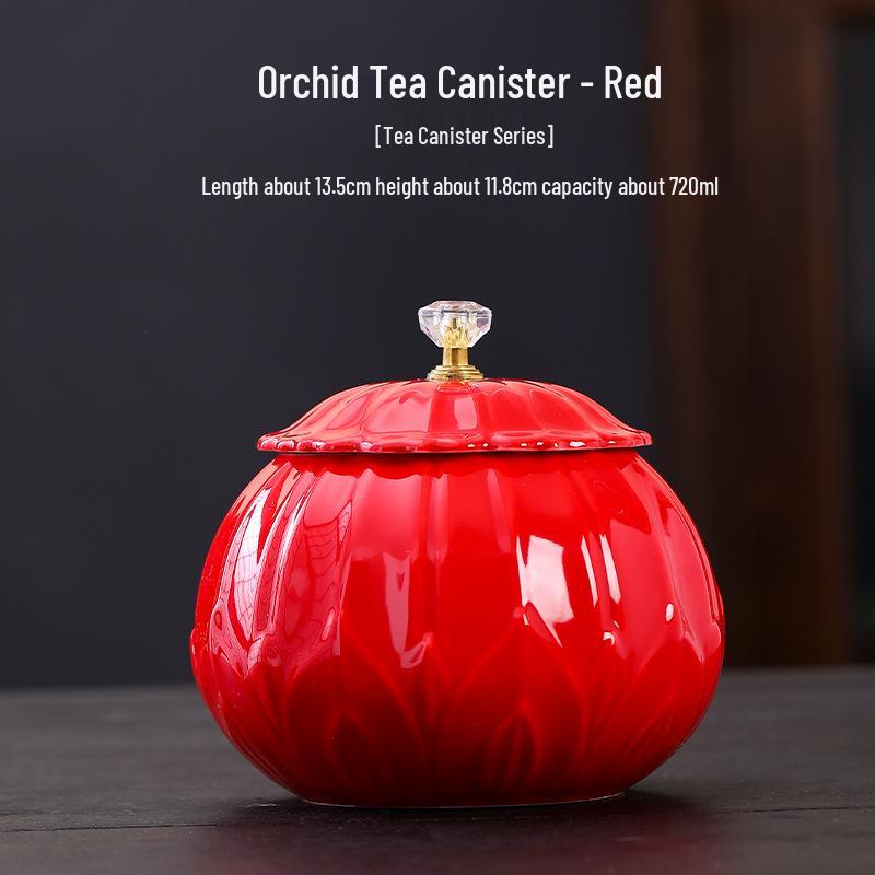 

Керамическая банка для чая цвета селадон: Большой контейнер вместимостью полфунта для хранения зеленого или черного чая - Фарфоровая герметичная банка с печатным дизайном. 720ml