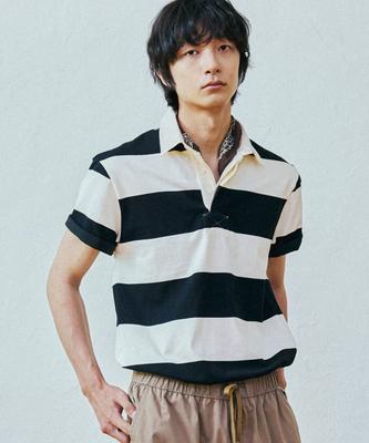 KND Lazy Club Striped Rugby Half Shirt Black