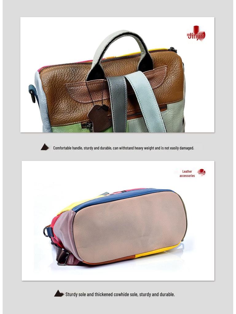 Retro Skórzana Patchworkowa Kolorowy Blok Telefon Torba na Telefon & Plecak z Podwójnym Paskiem