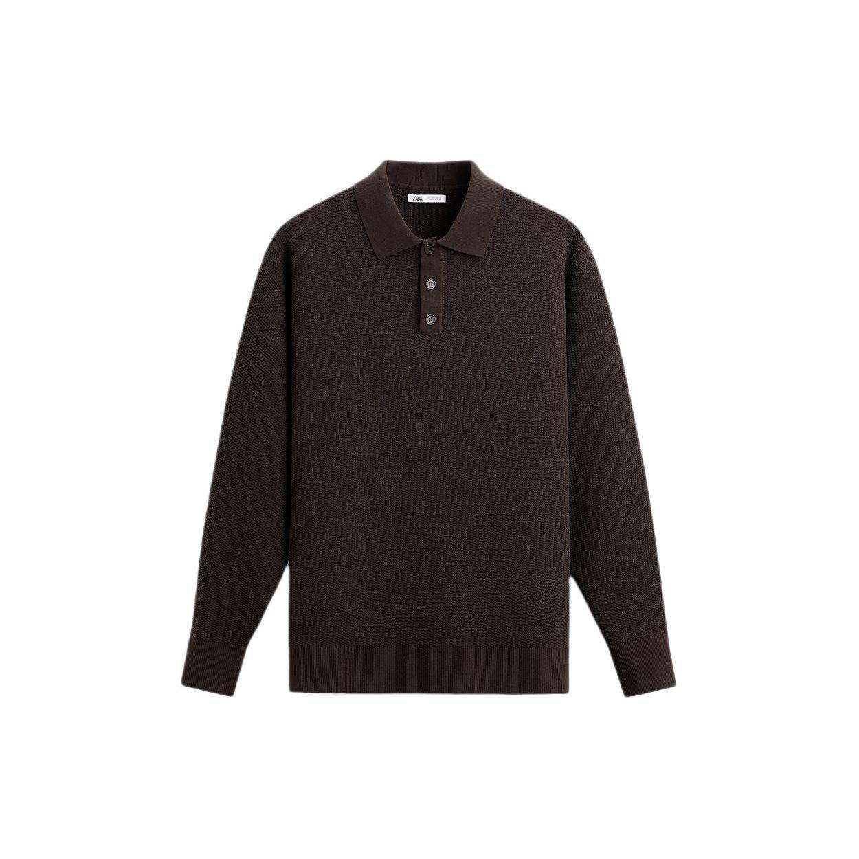 

Zara Collared Long Sleeve Solid Color Knit Sweater Men tops Brown 4938400-700 XL