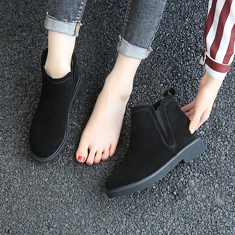 2025 autumn and winter new Martin boots leather short boots velvet versatile inner height increase women's boots flat bottom matte boots single boots