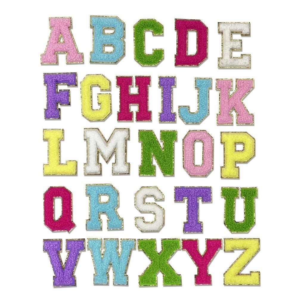 26pcs A~Z English Letter Clothes Stickers Towel Embroidered Alphabet Fabric Applique DIY Patch Stickers Adhesive Fabric Stickers