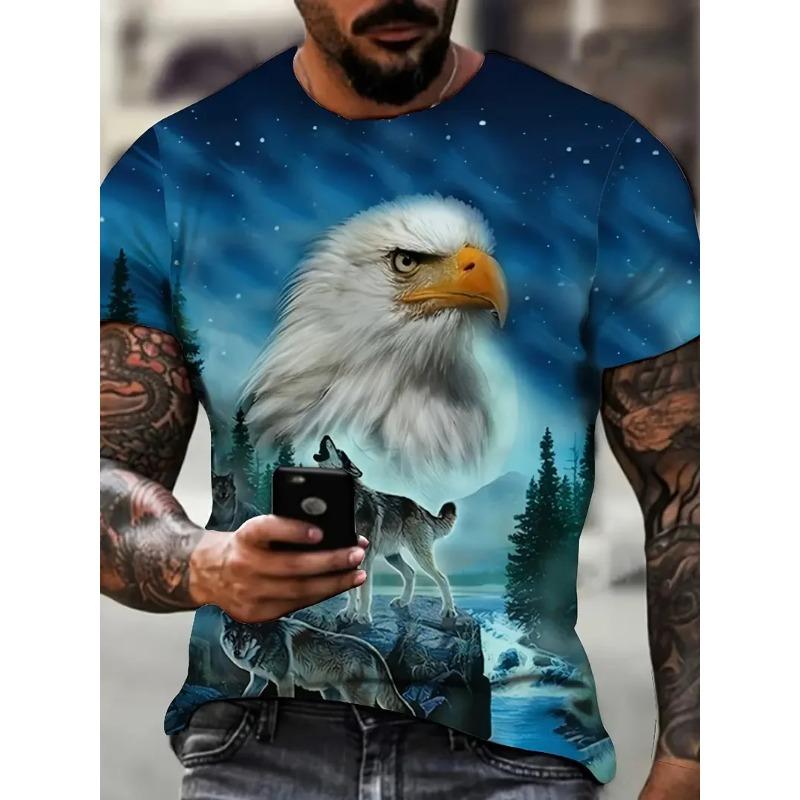 Summer Fashion Animal Eagle Printed T-shirt Loose Comfortable Casual Men's T-shirt Large Soft Breathable Short Sleeve T-shirt