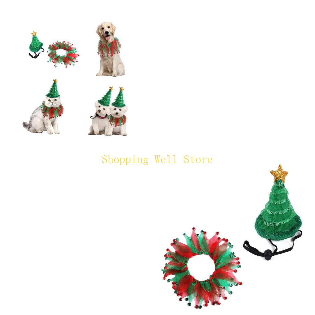 KX4B Christmas Dog Outfit Set with Christmas Scarf Regulable Holiday Pet Apparel China Mainland