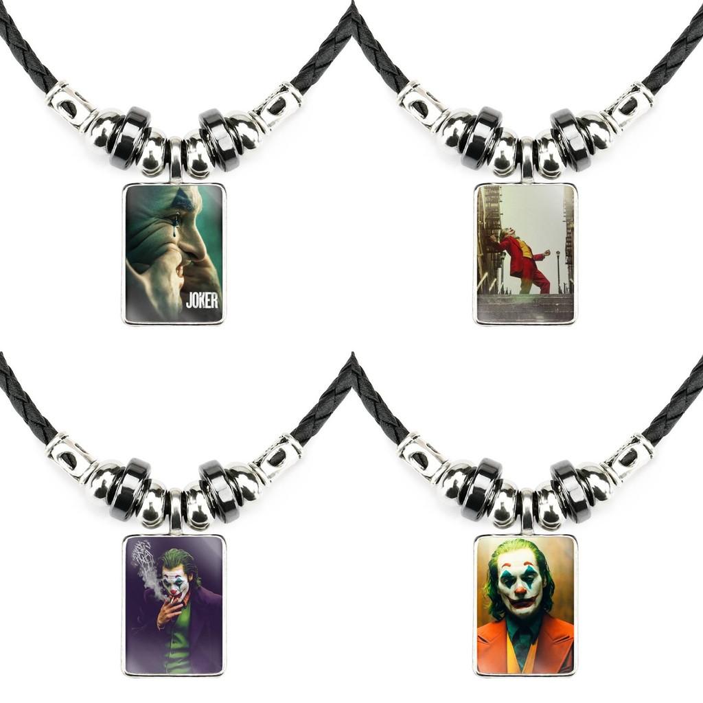 Classic Joker Movie Pendant Necklace For Men Handmade Geometric Leather Rope Chain