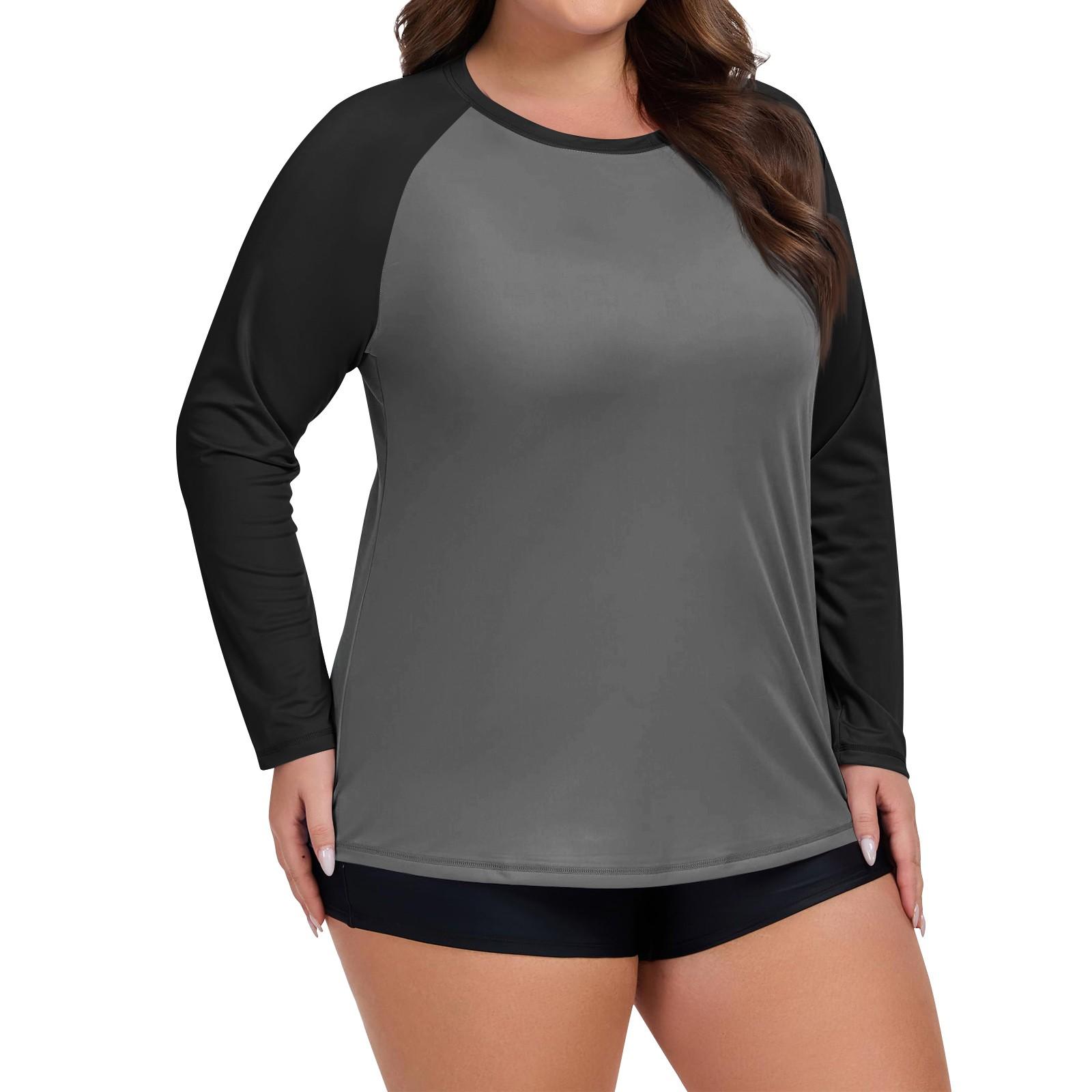 

Женский однотонный купальник большого размера с длинным рукавом, солнцезащитная куртка, быстросохнущий топ для хайкинга XXXL чёрный