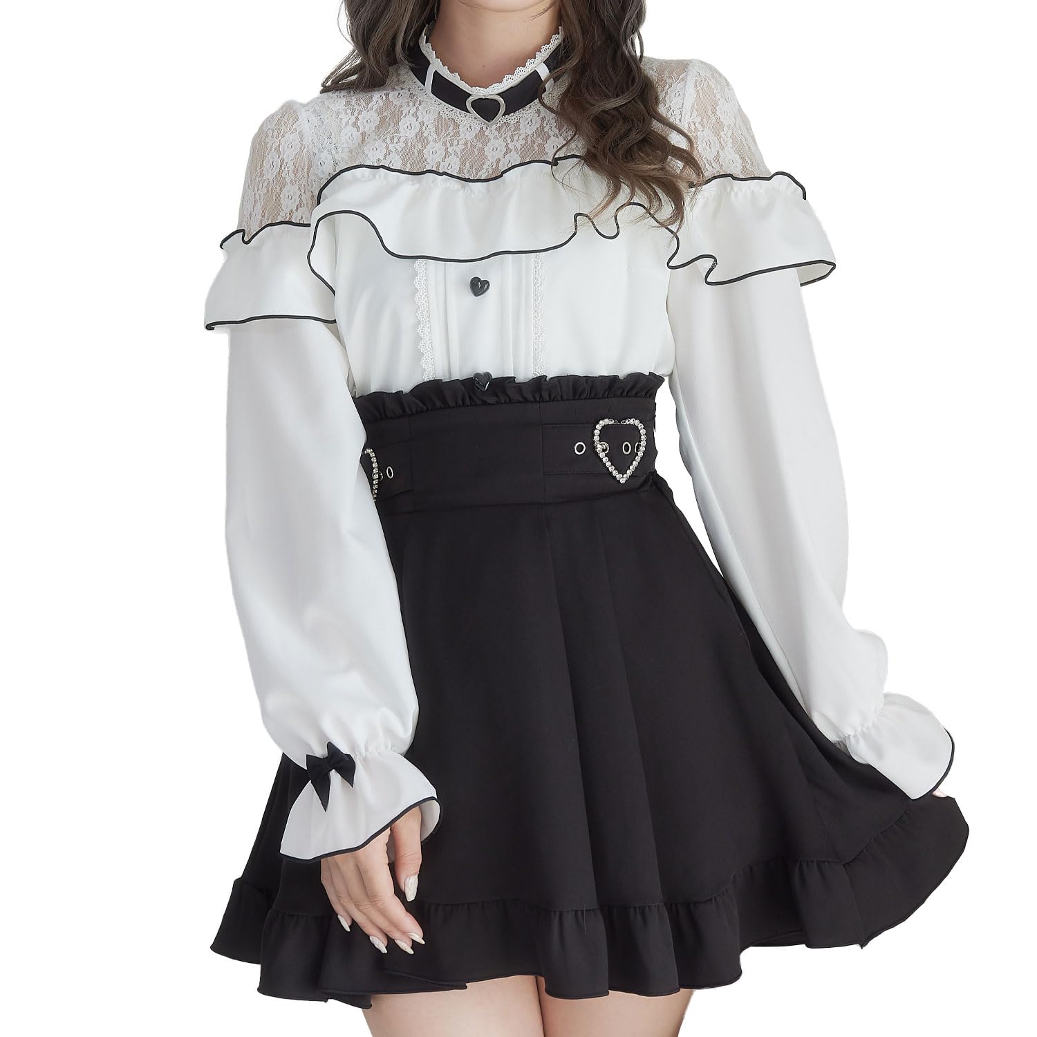 

Дорогой Мой Любовный Чокер-Сердце Кружева Рюши Мина Белая Женская Блузка, Массовое Производство, Стиль, Yumetenbo, белый