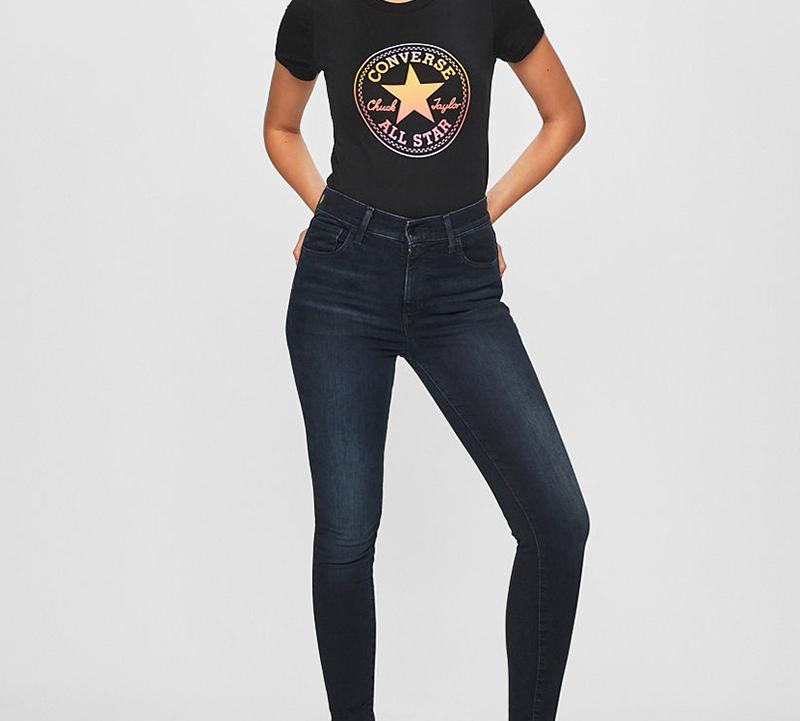 Converse T Shirts Women's Black Crew Neck Moderate Other 10017088-A02