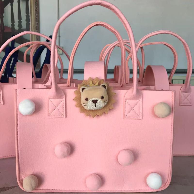 Портативная хозяйственная сумка из фетра большой емкости с милыми животными из мультфильма 30*20*18 розовый