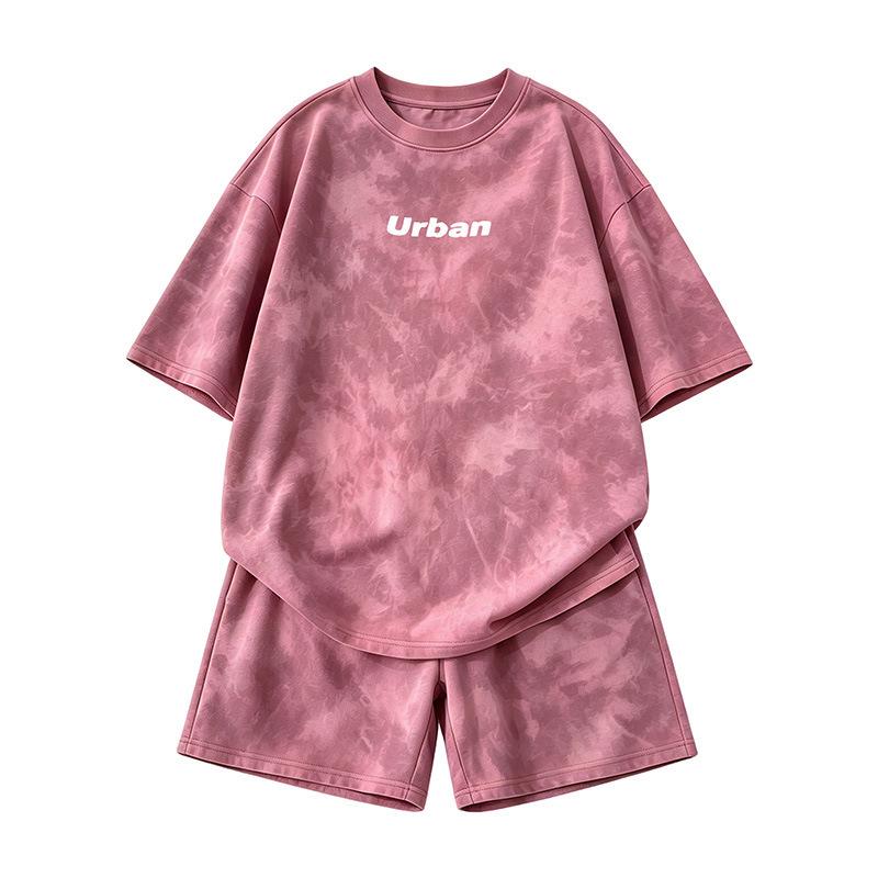 Women's Summer Tie-Dye Print Short Sleeve T-Shirt & Wide-Leg Shorts Set