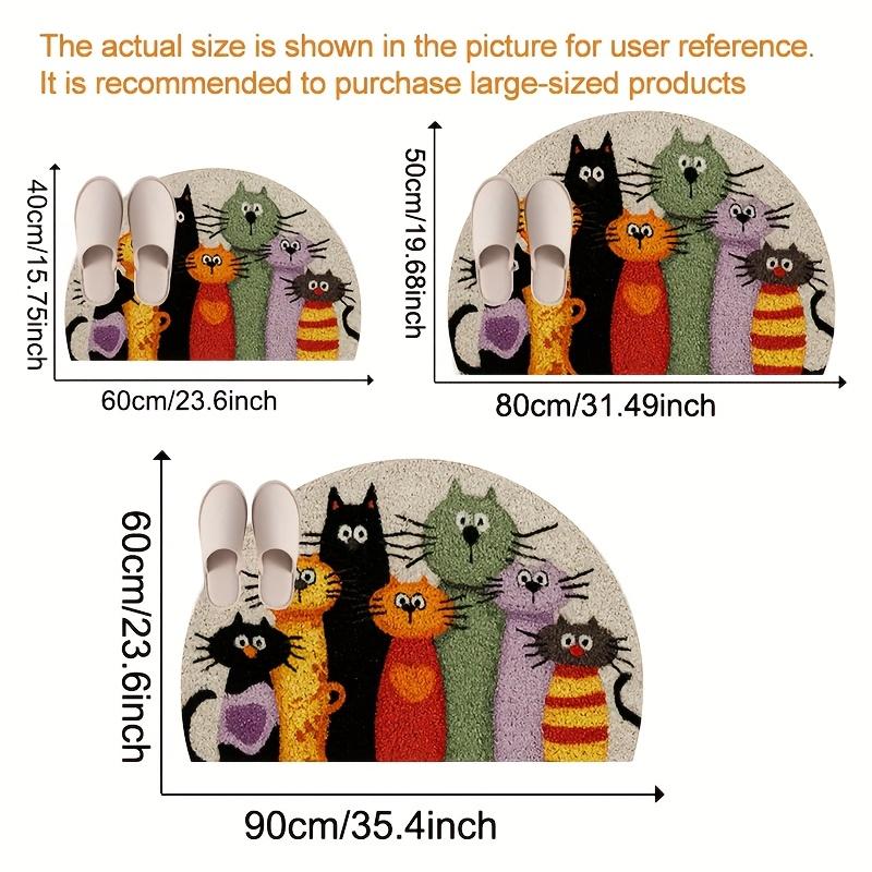 Semicircular Cartoon Cat Doormat, Non-slip Polyester Mat. Dirt-trapping, Indoor & Outdoor Use, Ideal Cat Lover Gift.