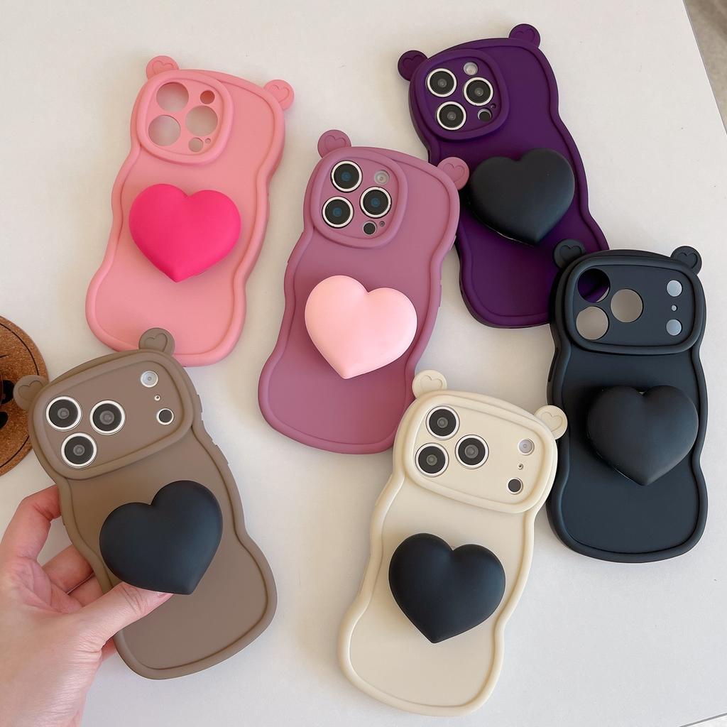 Love Bracket Applies To iPhone16Pro Max Apple 17 Mobile Phone Case 15/14 New Three-dimensional Bear Ears
