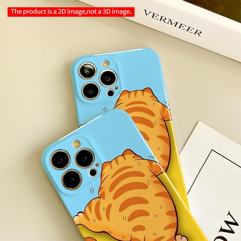 2DFlat Cute Orange Tabby Cat Sleeping on Yellow Surface All inclusive film hard iPhone case, compatible with iPhone 18 Pro Max 17 16 15 14 13 12 11