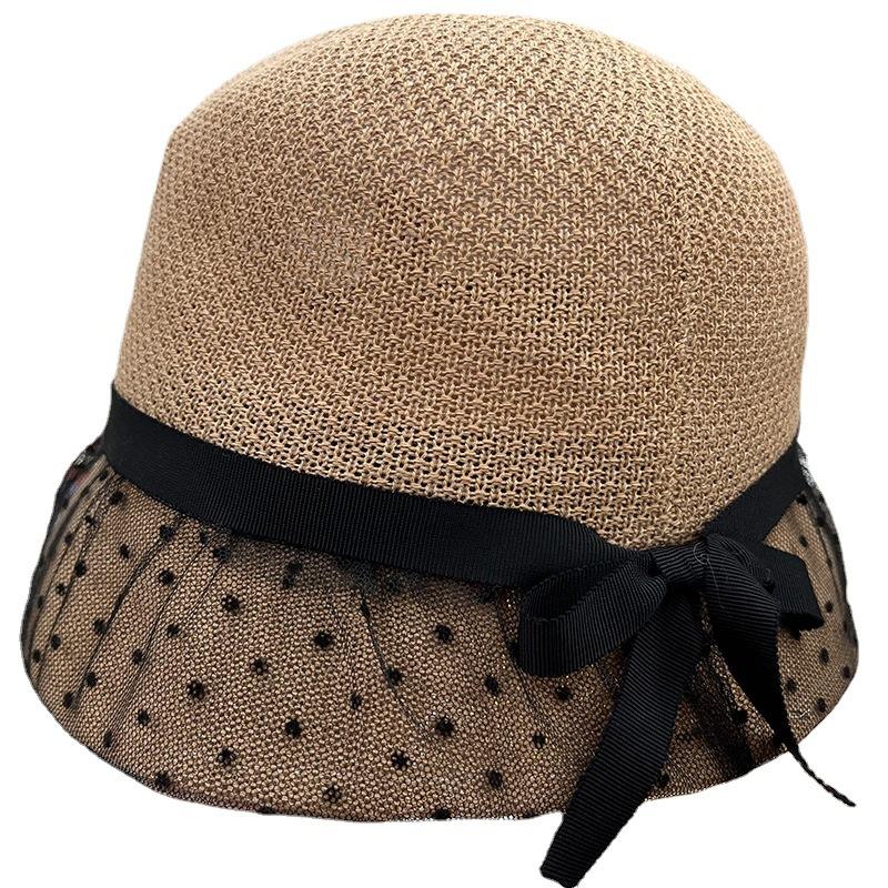 Hut Damen elegant Mesh-Punkt atmungsaktiver Fischerhut trendiger Schleife Sonnenhut Sonnenschutzhut Frühling und Sommer