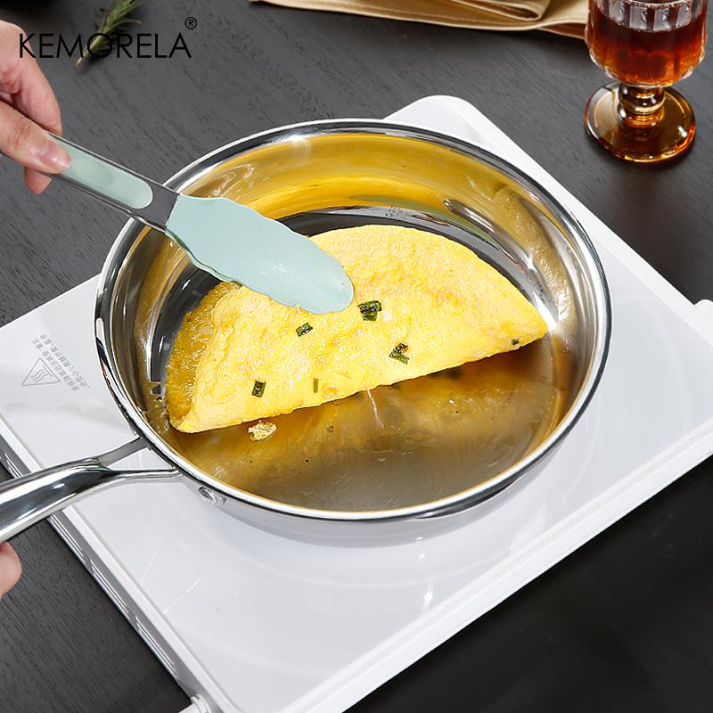 Poêle à Frire en Acier Inoxydable 304 Surface Brillante Non Revêtue Poêle à Frire Poêle à Frire en Acier Composite à Trois Couches Plusieurs Tailles Disponibles