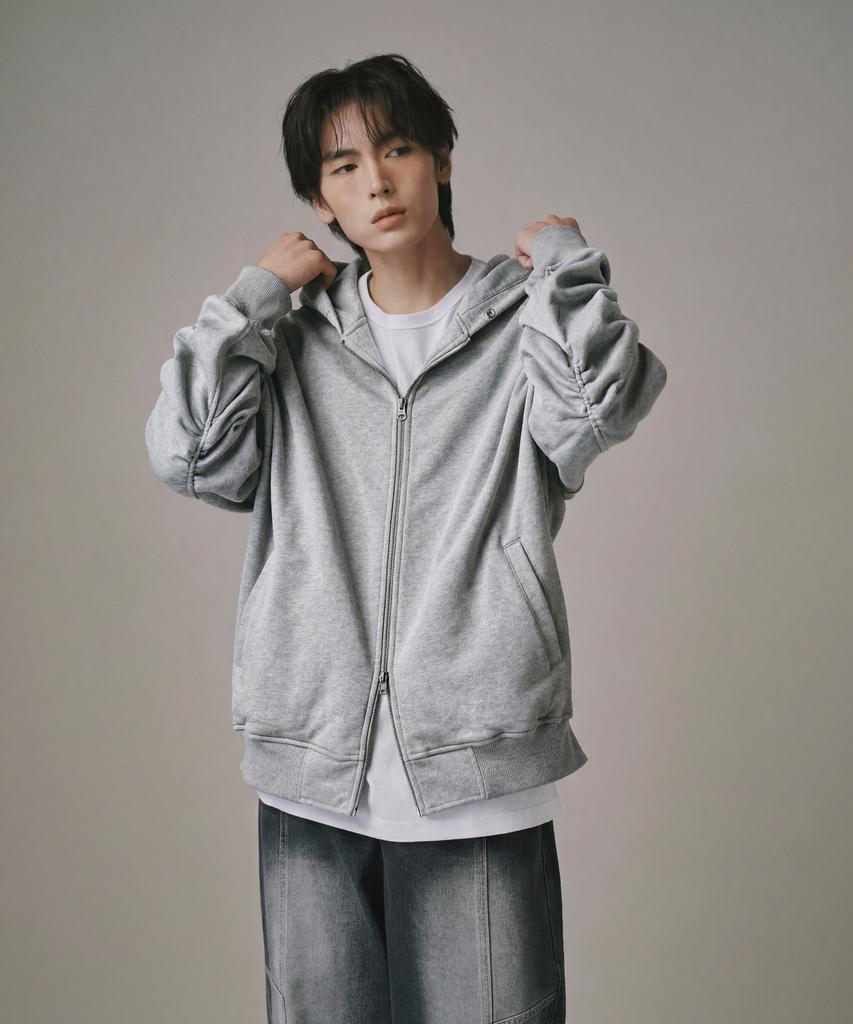 Verdnt Two-Way Metal Zipper Sweat Hoodie Zip-Up [Grey]