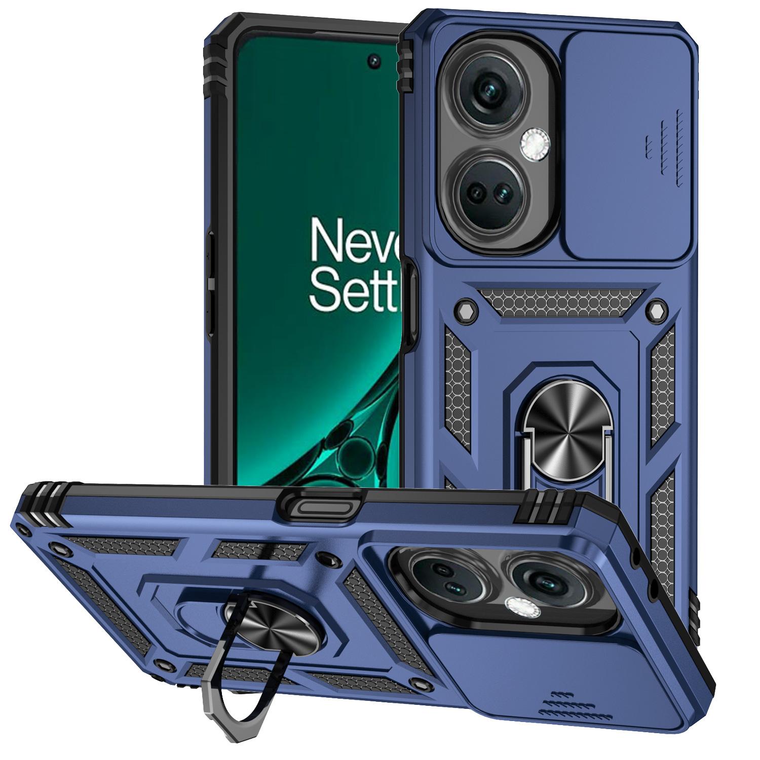 

For OnePlus Nord CE3 5G Case Ring Kickstand PC+TPU Phone Protector with Slide Camera Cover Blue