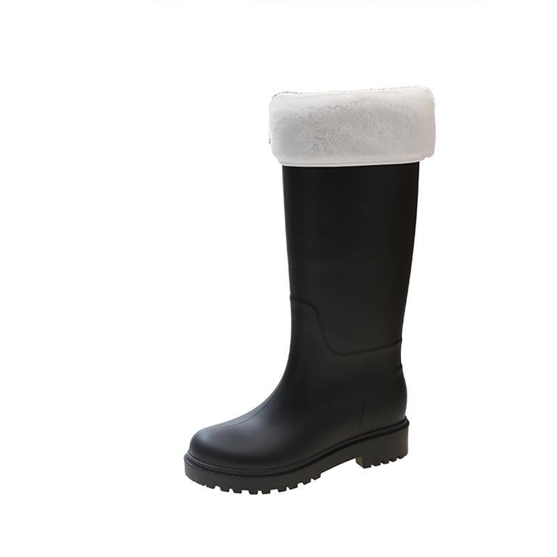 Stylish Women's Waterproof Non-Slip Long Rain Boots - Wear-Resistant Rubber with Warm Cotton Lining
