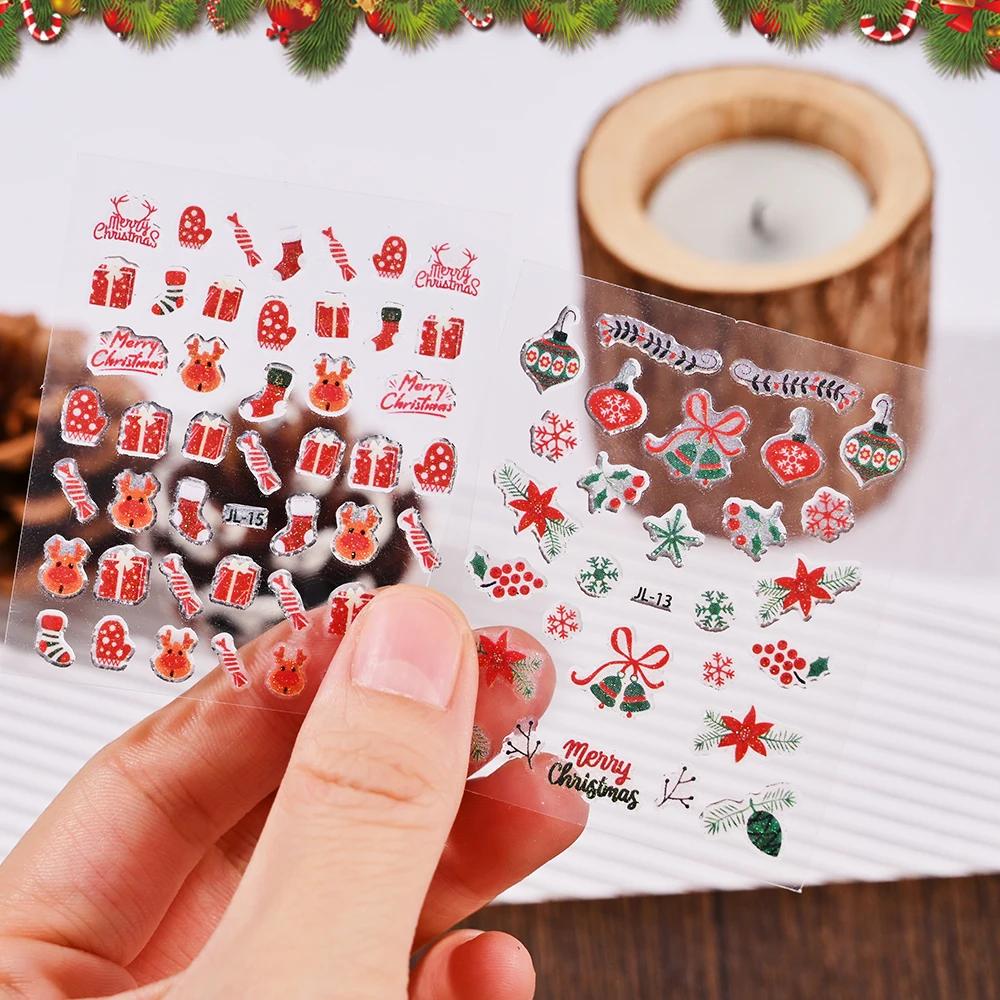30 Stück Weihnachten Geprägt Glitzer 5D Nagelaufkleber 6*5cm Elch Schneeflocke Bär Schneemann Xmas Aufkleber Winter Maniküre Glitzer Aufkleber