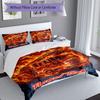 3PC Custom Name Fire Truck Flames Art Bedding Set Duvet Cover Closure Includes 1 Duvet Cover & 2 Pillowcases for Bedroom
