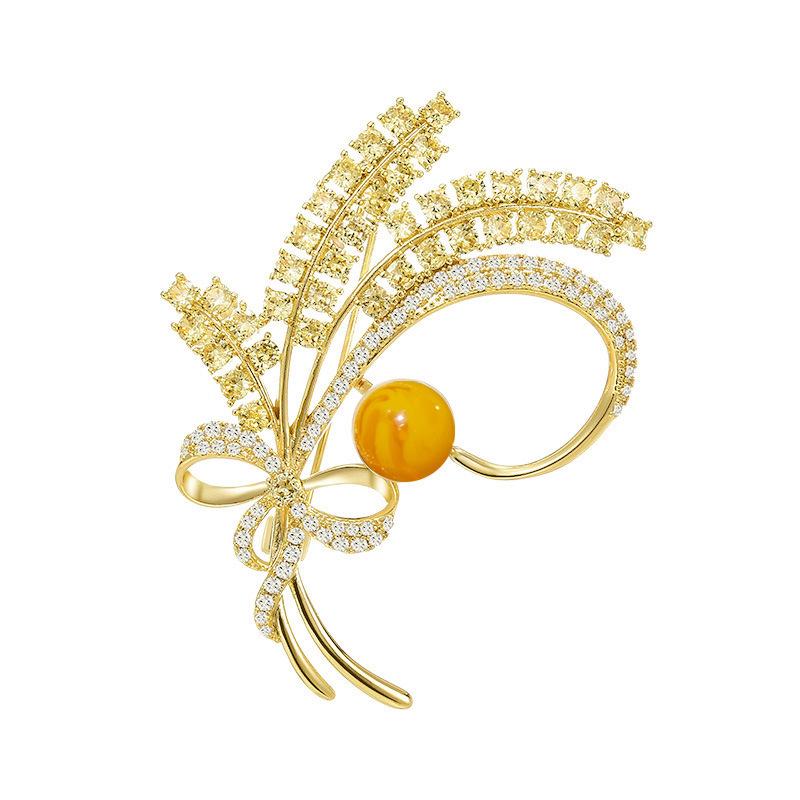Bo Xin Yun Agate Wheat Ear Brooch – High-End Suit Accessory