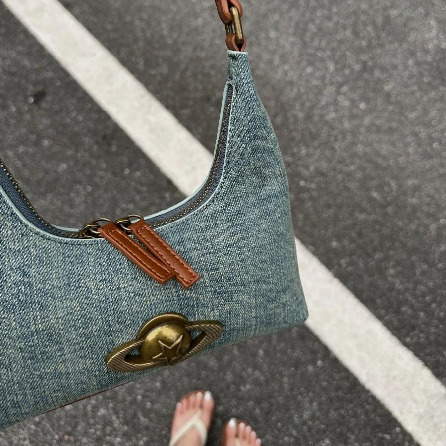 Niche Retro Denim Underarm Bag High Sense Versatile Shoulder Bag Commuter Fashion Handbag Women