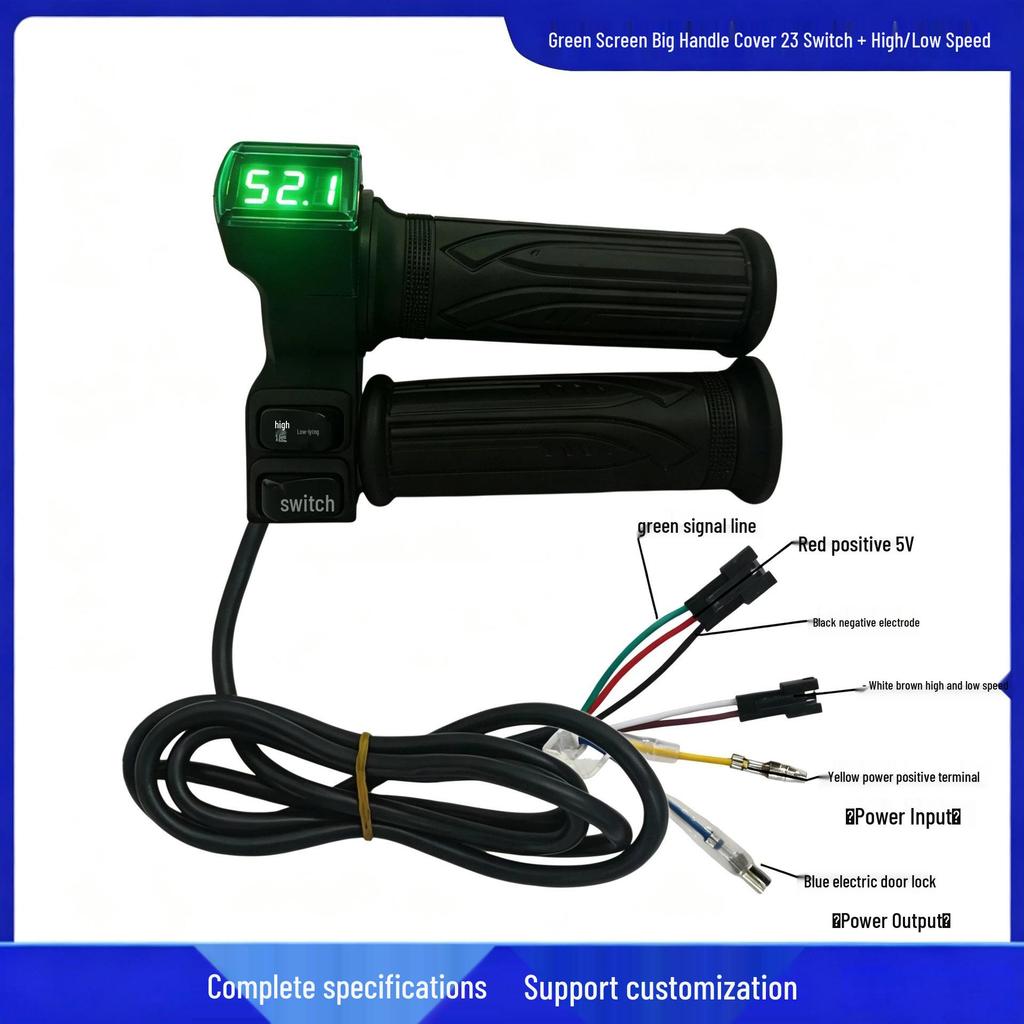 Green Screen Handle Cover with Speed/Voltage Display for Electric Scooter Throttle, Compatible with 23 Switch.