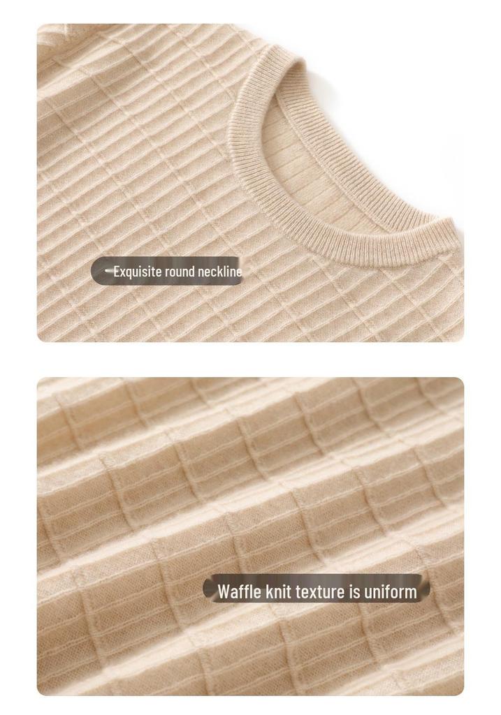 Women's Pure Cashmere Waffle Knit Round Neck Base Layer
