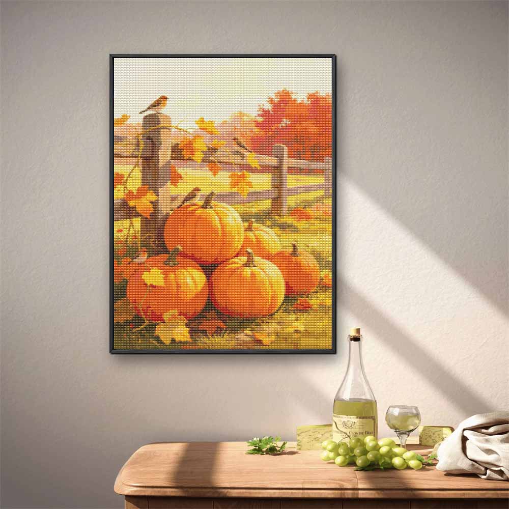 5D Diamond Art Painting Kit Autumn Pumpkins and Birds Full Drill Rhinestone Canvas Creative Craft for Home Decoration