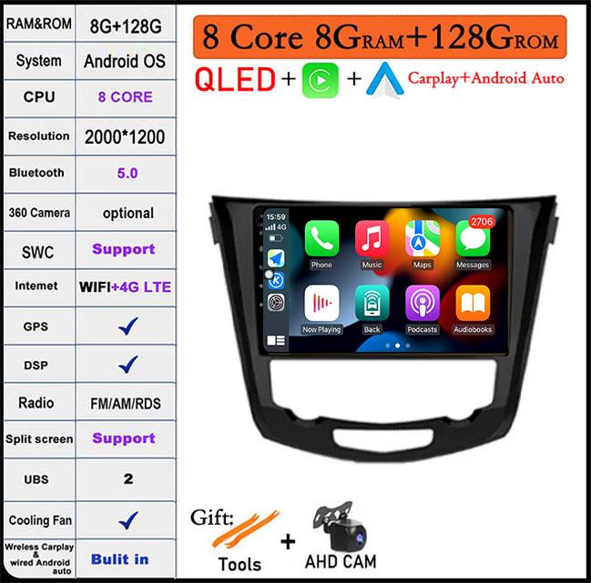 10" DSP For Nissan Qashqai J11 Nissan X trail T32 2014 - 2017 Android 14 Car Multimedia Radio Carplay GPS Navigation