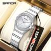 SANDA Dames Luminous Kwarts Horloge: Stalen Band, Bez Diamonds, Waterdicht, met Sunray Parelmoer Wijzerplaat.