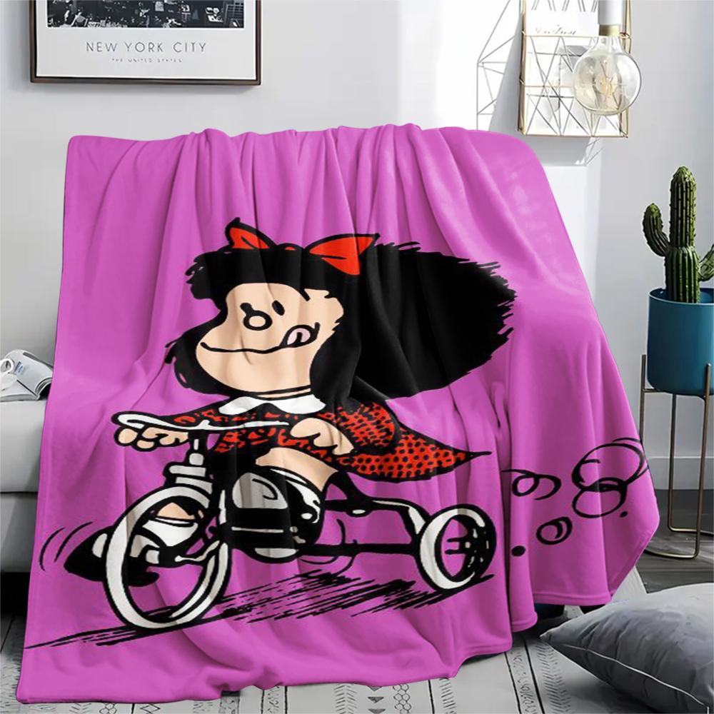 1PC Mafalda Print Flannel Blanket, High quality Comfortable for All Seasons, Home Decor, Warmth and Comfort, Perfect for Christmas Gifts 79