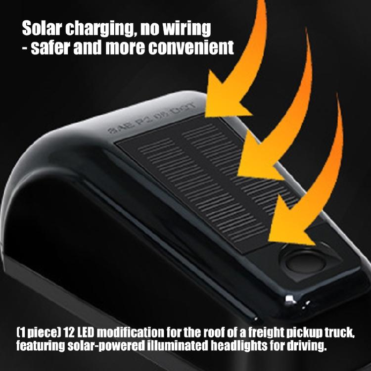 Truck Cab Roof Accent Lamp, Solar Powered 12 LED Marker Light for Pickups, Black ABS PC Housing