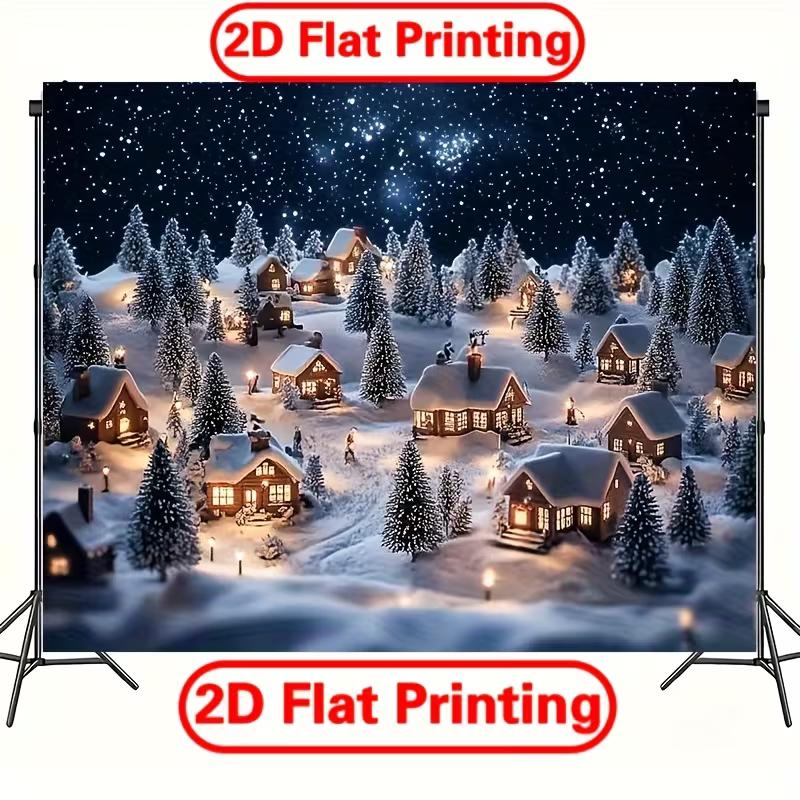 2D Winter Starry Night Village Backdrop Photography Background Banner