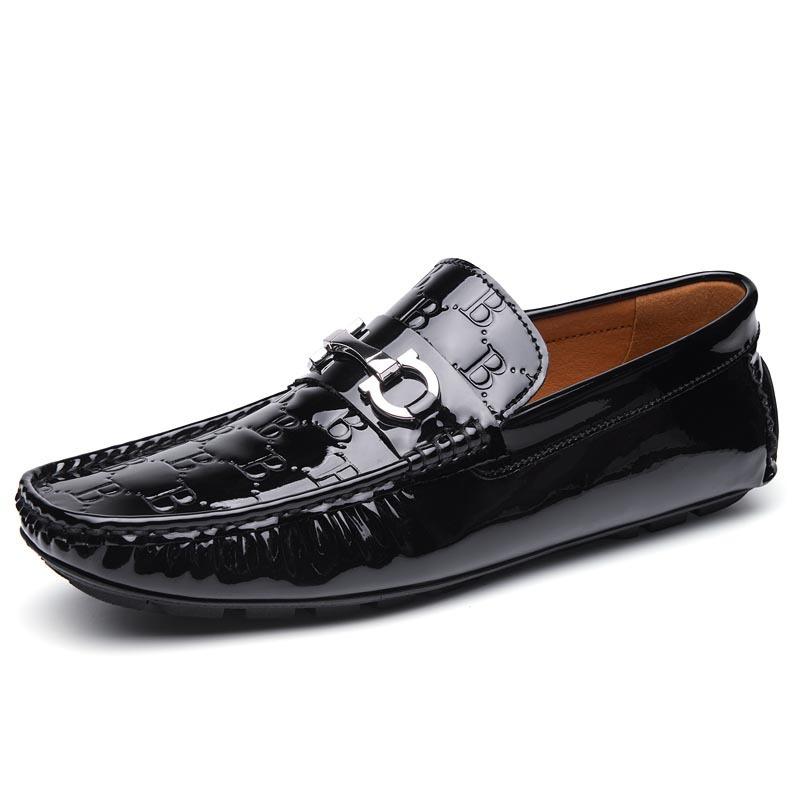 Genuine Leather Cowhide Beanie Shoes Large Size Men's Shoes Patent Leather One-pedal Driving Shoes Casual Leather Shoes