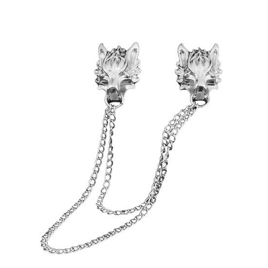 Unisex Double Wolf Head střapec Řetízek Brož Pin Suit Košilový límec Badge dárek