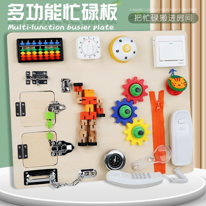 

Детская шестигранная многофункциональная Монтессори-бизи-доска Организация раннего обучения открывает Бизи-хаус Умные игрушки 127.91 красный/древесина