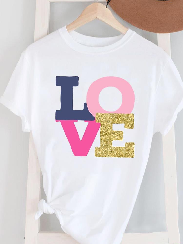 (Asian Size) Women's Top T Female Print Short Sleeve T-shirts Fashion flower letter O-neck Casual Clothing  Graphic Tee