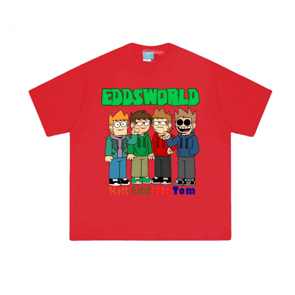 

Eddsworld TEE 2026 New Harajuku High Quality Tee-shirt Summer Manga Graphic Printing Tee 100% Cotton Fashion Comfortable T Shirt XXL червоний