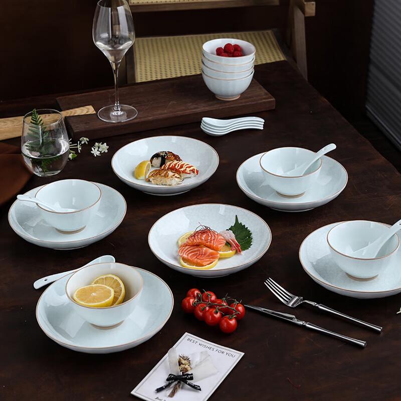 SAMLNG·DY Ru Porcelain Hand-Painted 22-Piece Dinnerware Set