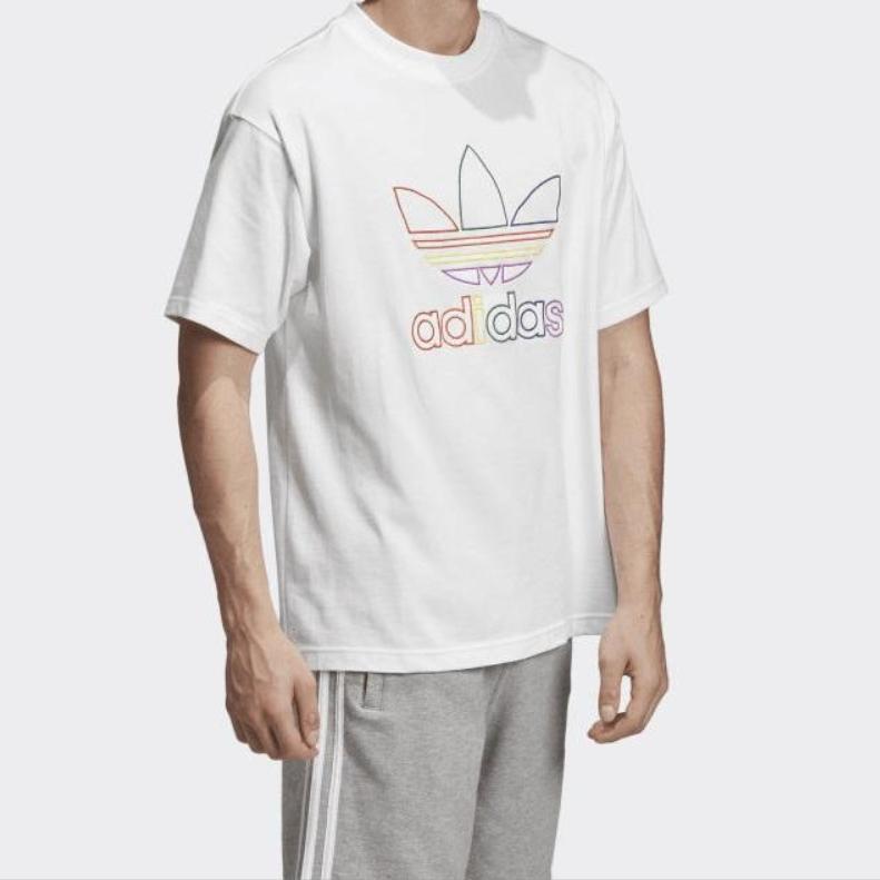 Adidas Originals Pride Tee With Rainbow Trefoil Logo Short Sleeve Men Tops White FI0882