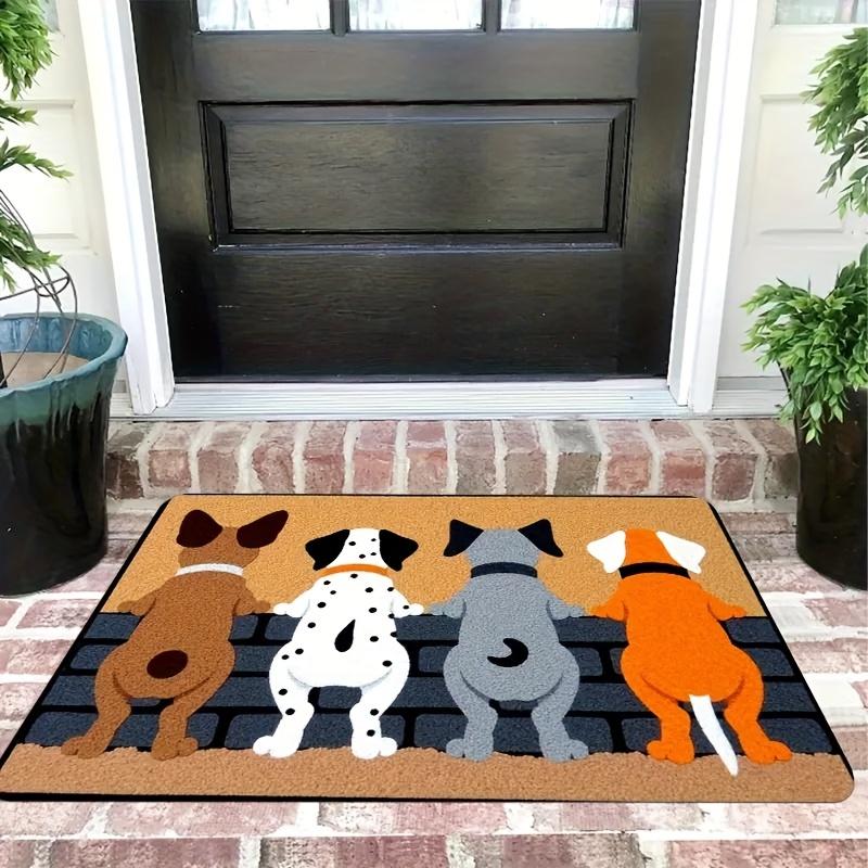 

VIKAMA Cute Cartoon Dogs Doormat, Non-Slip Washable Pet-Friendly Carpet, Four Puppies Back View Print Floor Mat for Entryway 40cm x 60cm