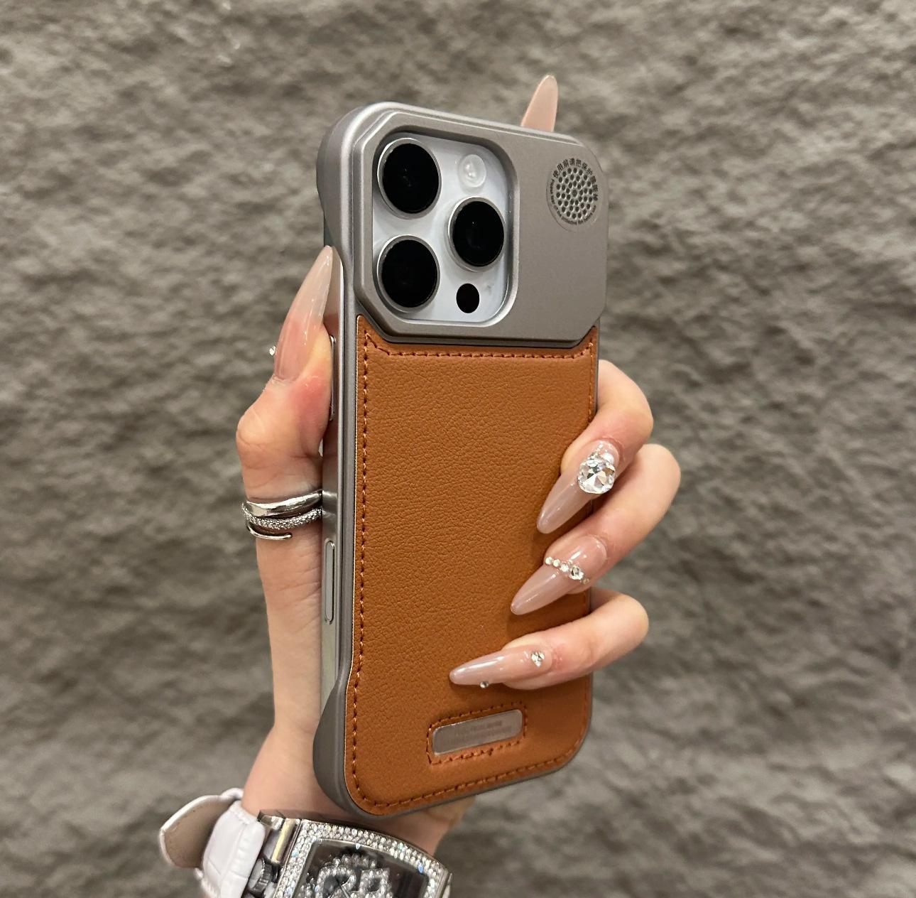 iPhone 17 Pro Max Leather Aroma Magnetic Case with Metal Paint Borderless Leather Texture iPhone 12