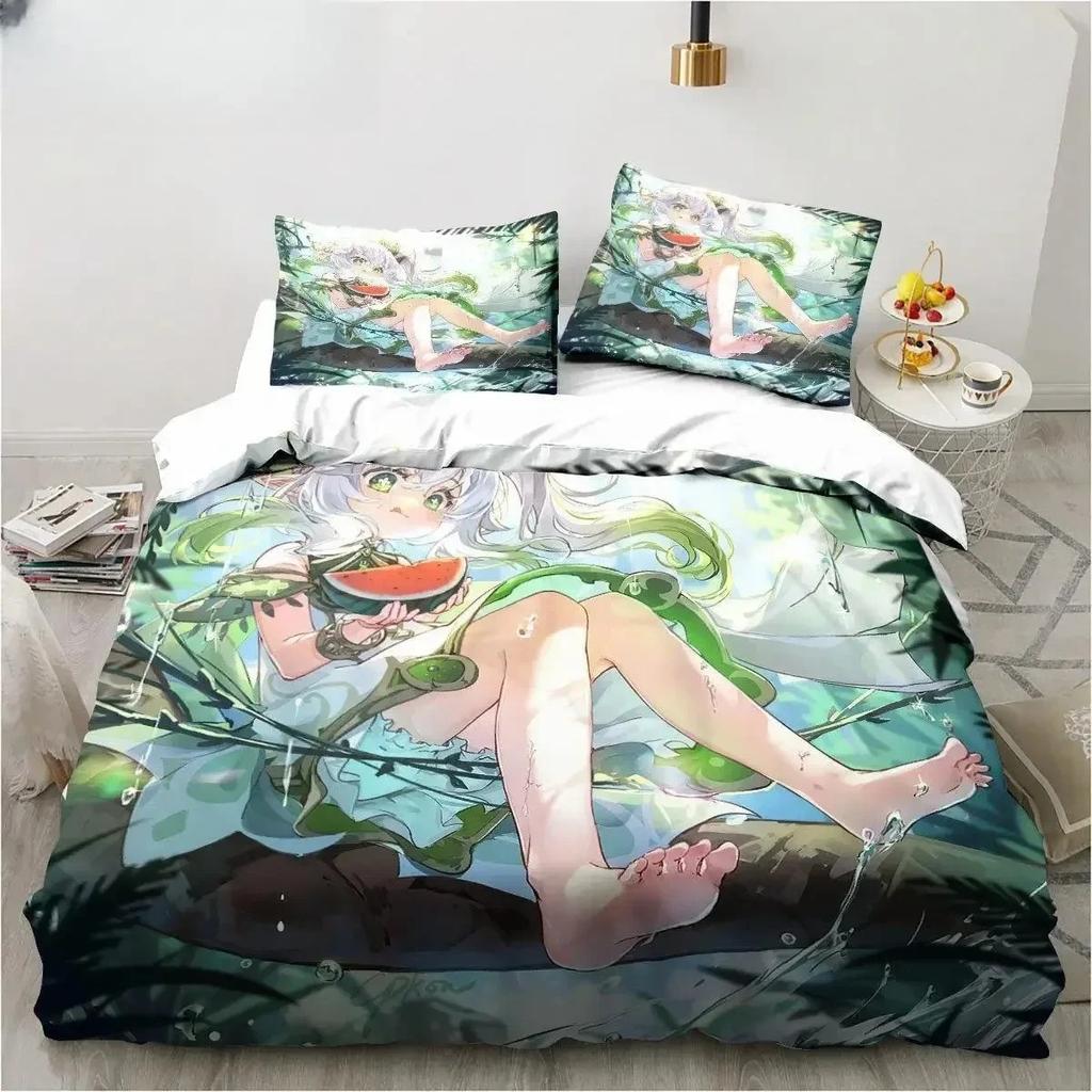 Comforter New Genshin Impact Nahida Kawaii Cute Cartoon Nahida King Twin Double Child Bedding Set Microfiber Or Polyester