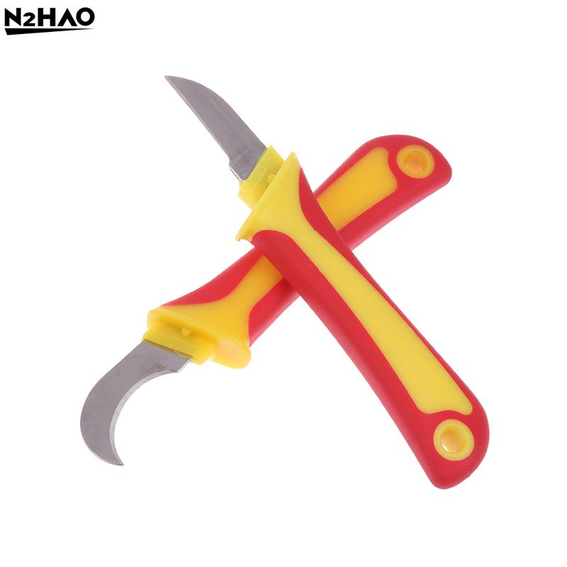 Rubber Hand Tool Insulated Knife Electricians Wire Stripper Cable Stripping Snips Straight Curved Blade Rubber Handle Peeling