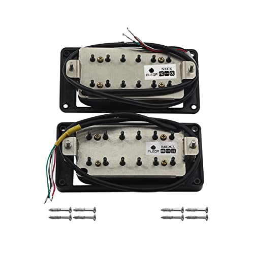FLEOR Alnico 5 Micro Manche de Guitare Électrique & Set Micro Chevalet 14-15K, Noir, Micros Humbucker Double Bobinage