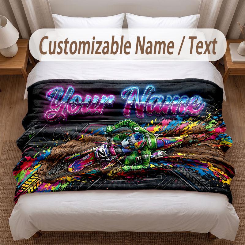 Motorcycle Biker Theme Soft Blanket Personalized Custom Name Text Print Warm Blanket Home Sofa Bedroom Decor
