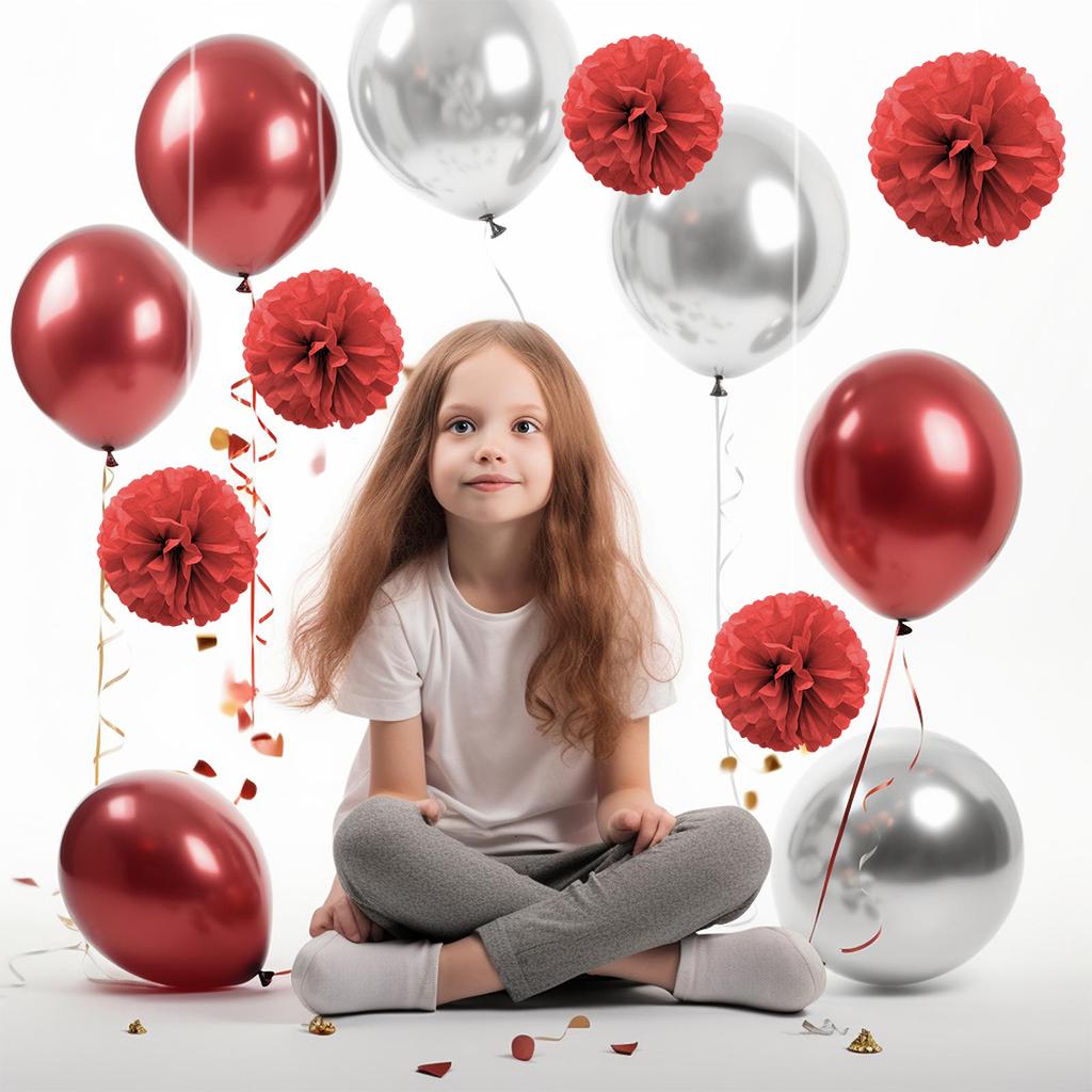 1pcs Set 7.8inch Red Paper Pom Pom Paper Balls Pom Pom Paper For Birthday Party Paper Flowers Decorations Flower Balls Paper