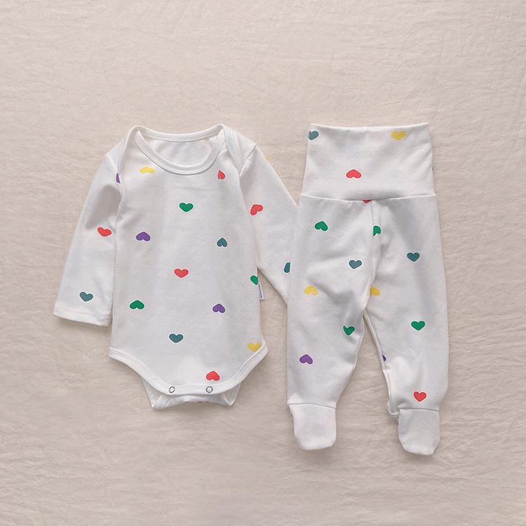 2025 Spring Newborn Colorful Heart Footed Romper Snap-Front Bodysuit