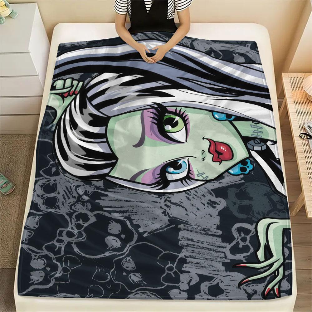 Frankie Stein Printed Flannel Blanket, Soft Throw for Bedroom Sofa, Washable, Fan Merchandise, Great Gift.
